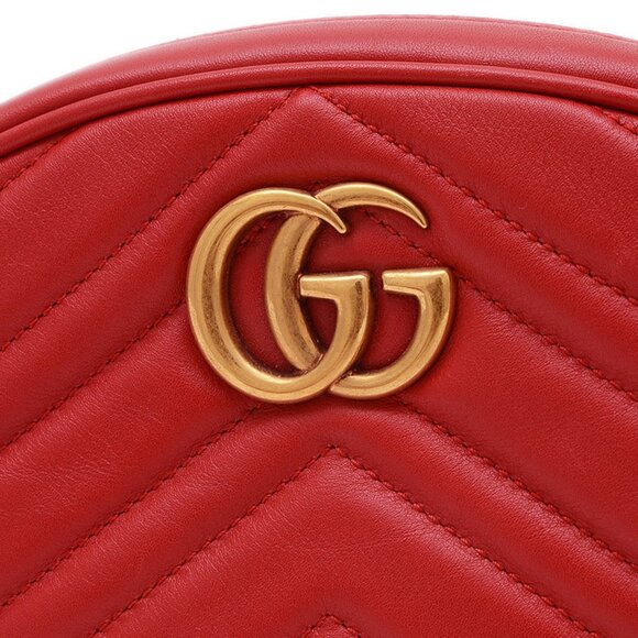 GUCCI Red Leather GG Marmont Fanny Pack - Picture 3 of 8
